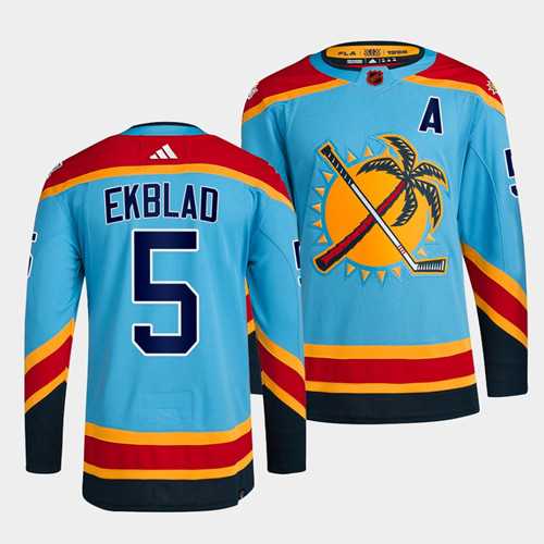 Men%27s Florida Panthers #5 Aaron Ekblad Blue 2022 Reverse Retro Stitched Jersey Dzhi
